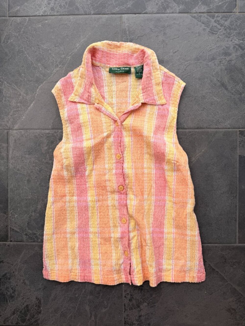 Lemon Grass Studio sleeveless button down pink orange cottagecore whimsy medium